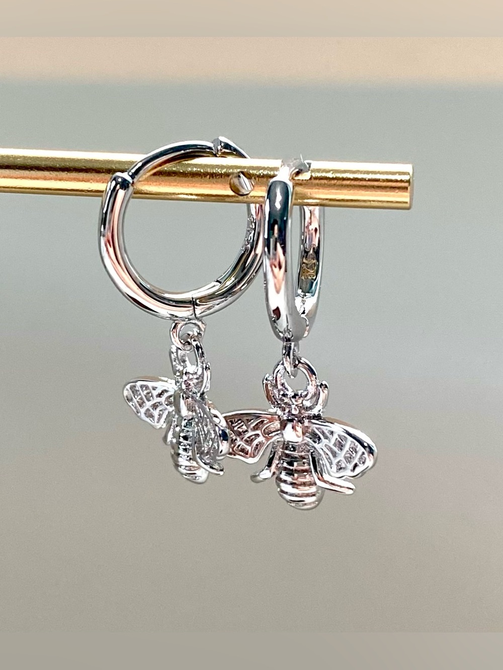 Silver Bee Charm Hoop Earrings